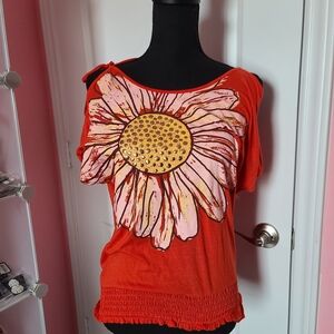 Mudd Orange Top with Pink Floral Design